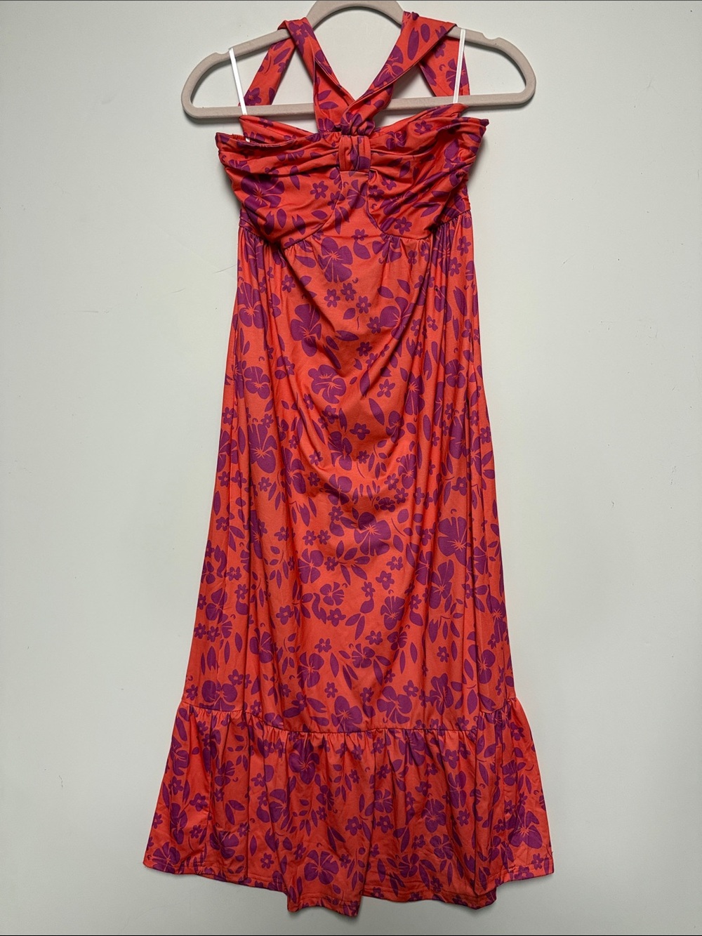 Grace Karin Red and Purple Floral Maxi Dress with Knot Front